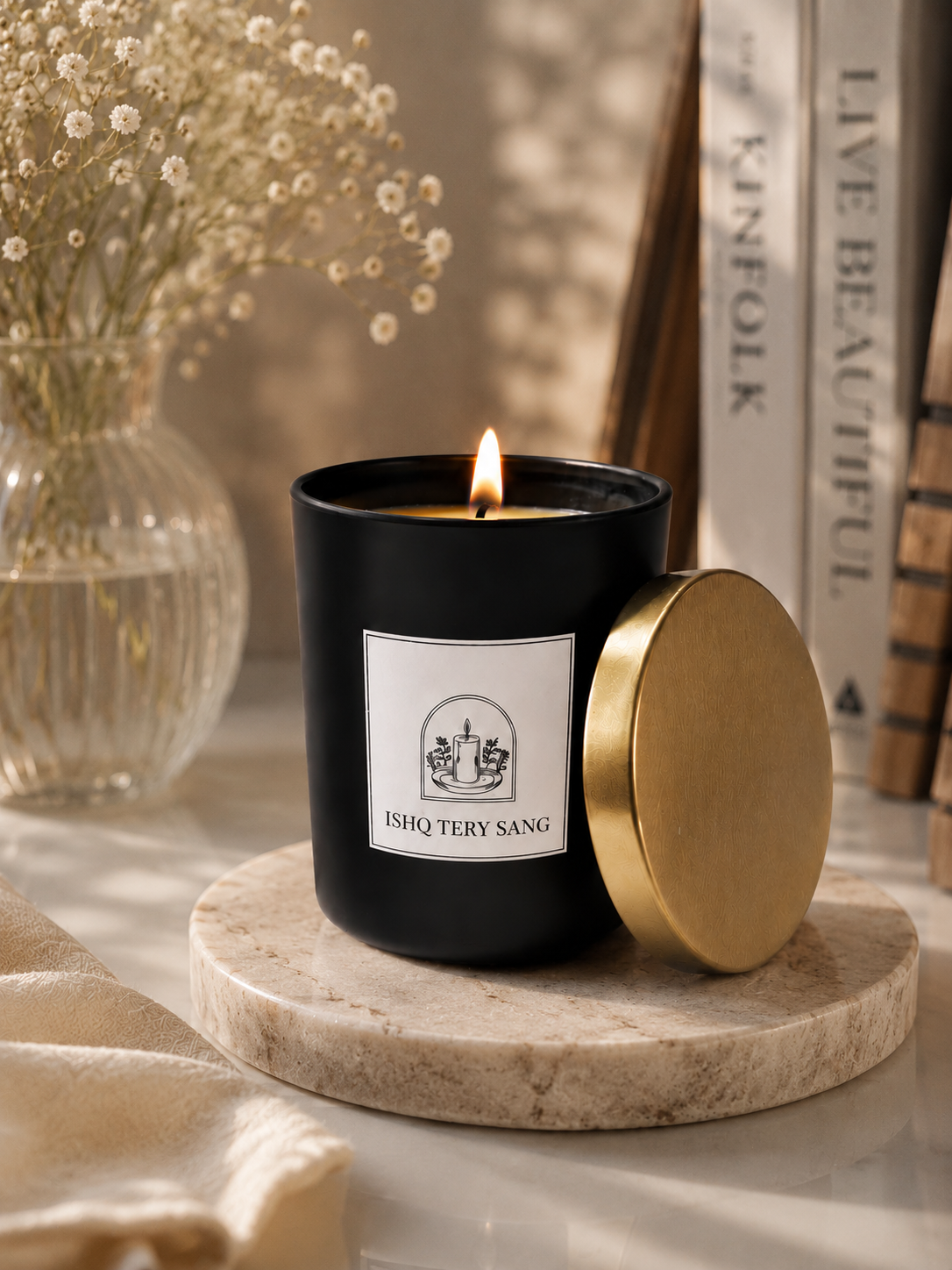 Ishq Tery Sang – Luxury White Musk & Vanilla Scented Candle
